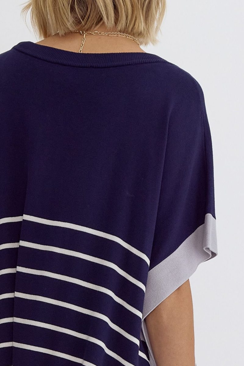 Round Neck Striped Detail Poncho Style Top - Image 7