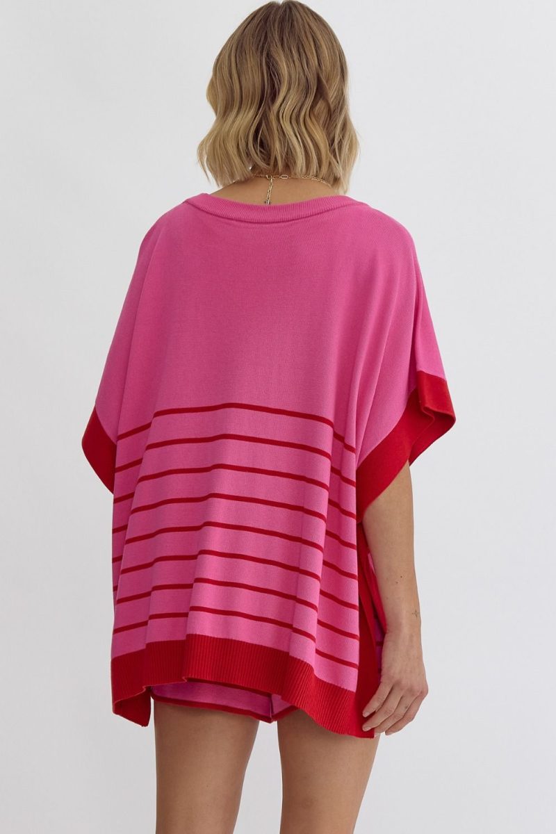 Round Neck Striped Detail Poncho Style Top - Image 12