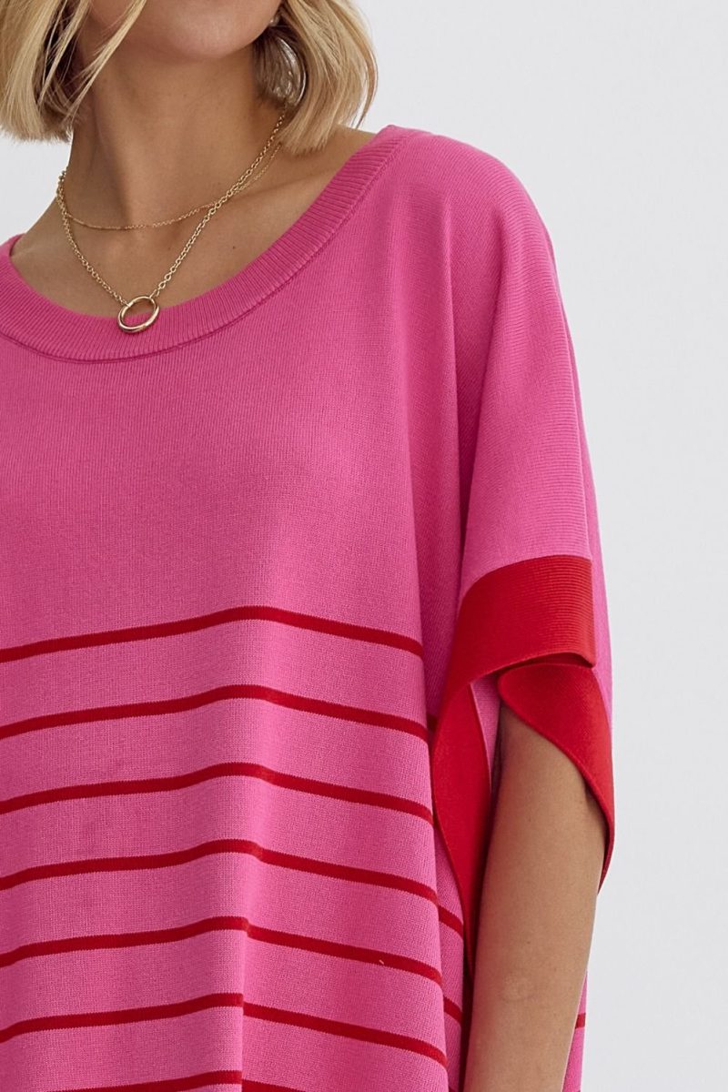 Round Neck Striped Detail Poncho Style Top - Image 9
