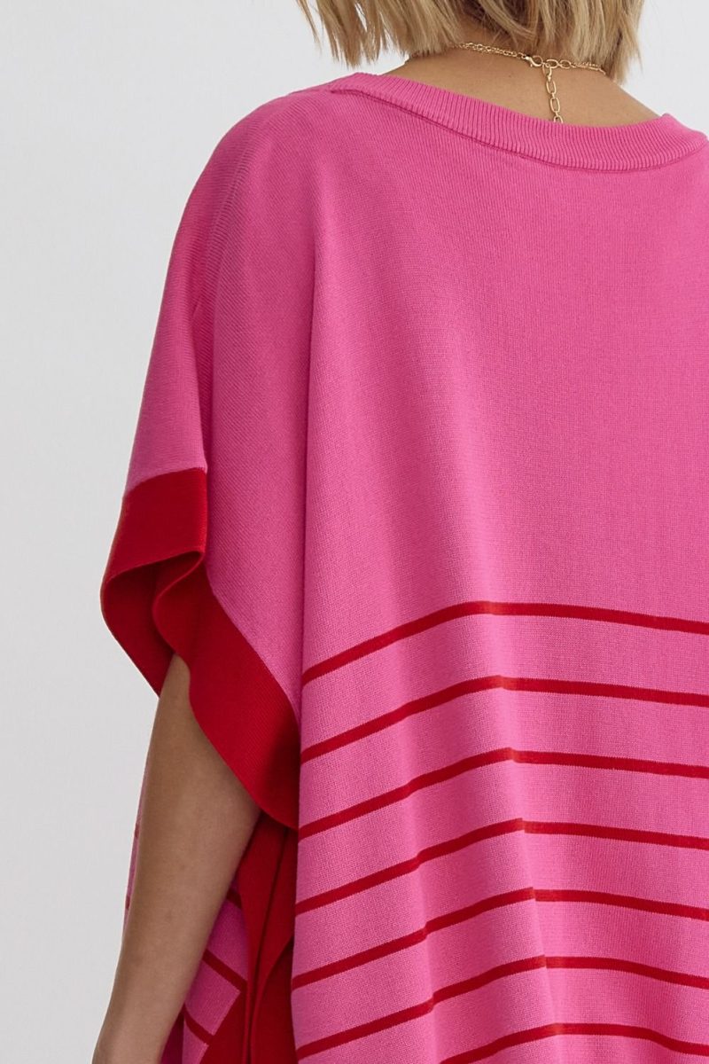 Round Neck Striped Detail Poncho Style Top - Image 13