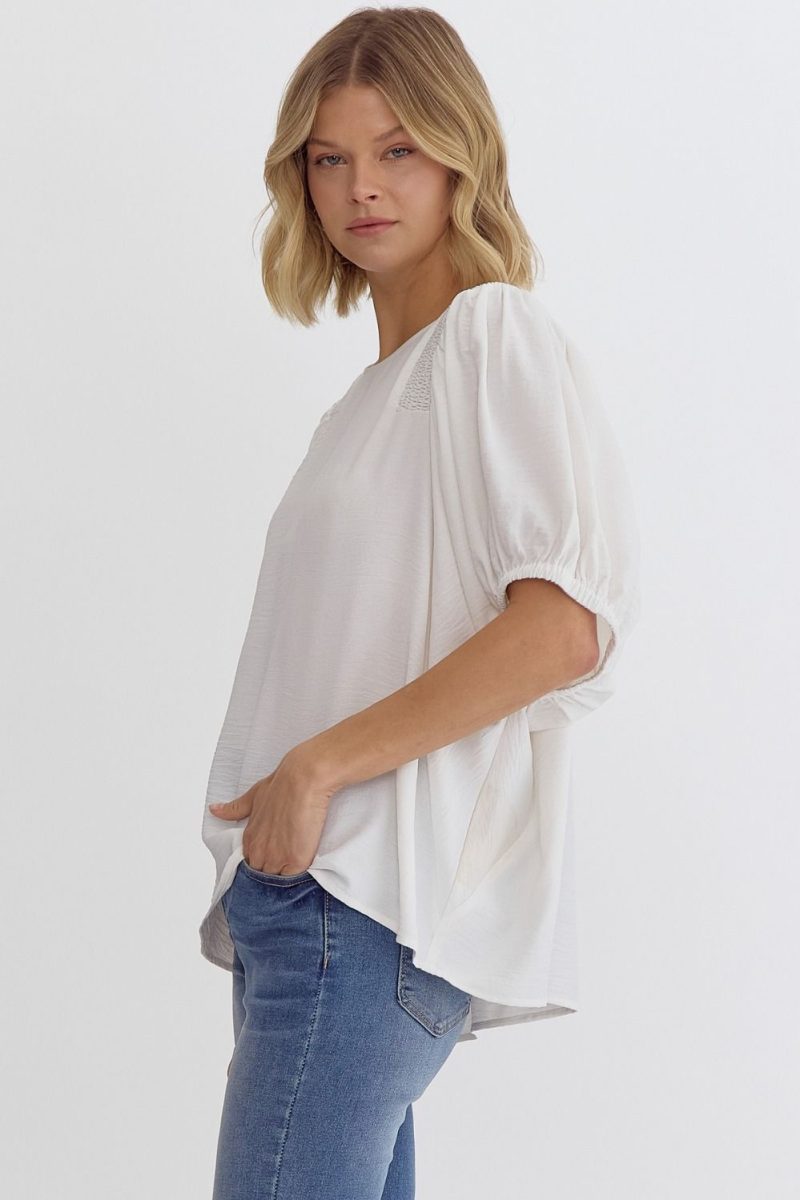 Round Neck Half Sleeve Smocking Detail Shoulder Top - Image 5