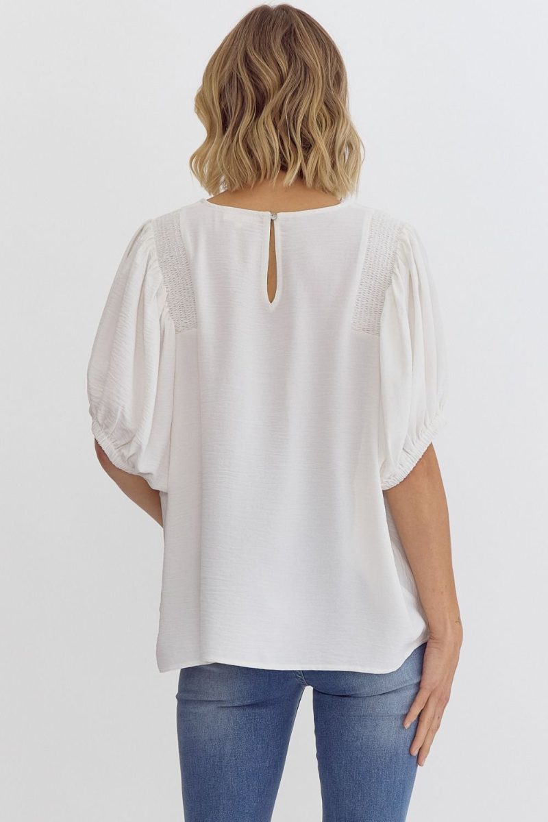 Round Neck Half Sleeve Smocking Detail Shoulder Top - Image 7