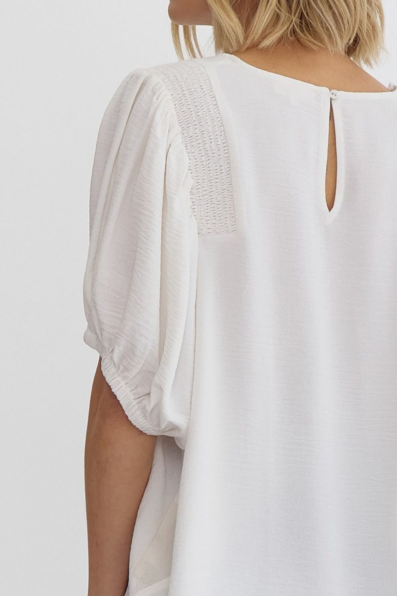Round Neck Half Sleeve Smocking Detail Shoulder Top - Image 6