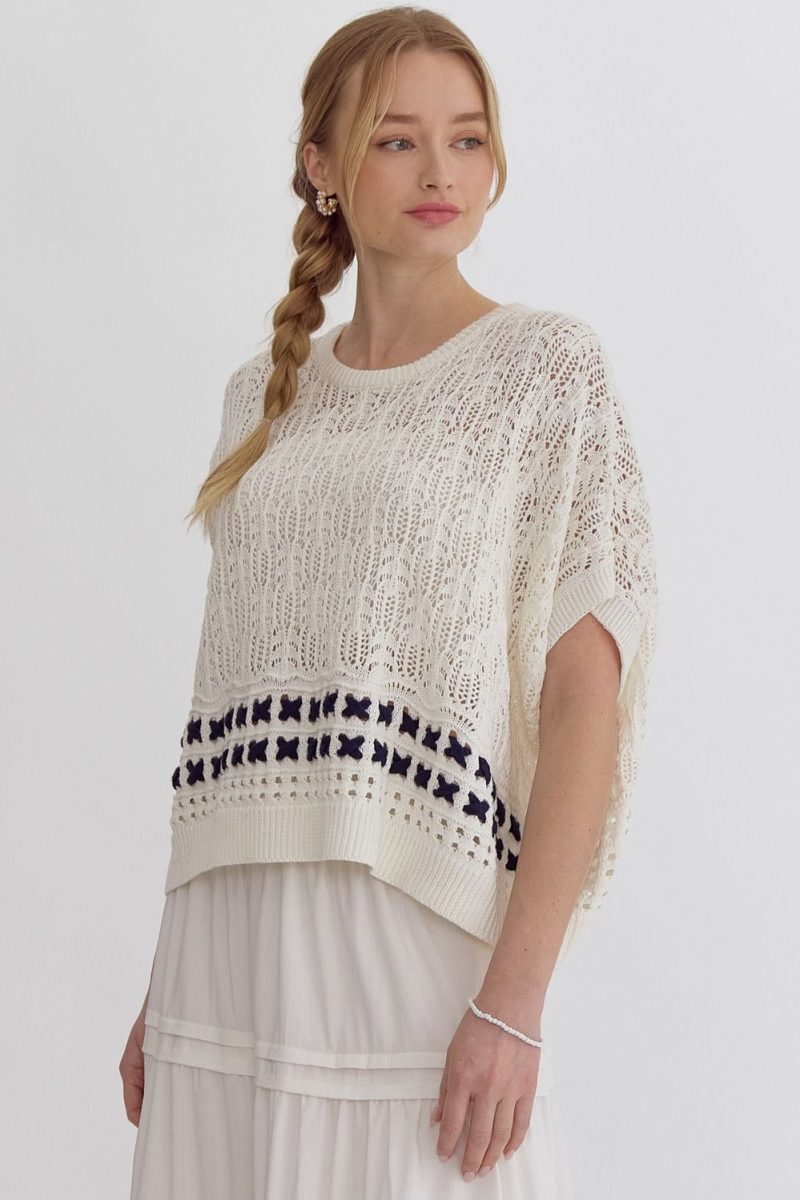 Round Neck Short Sleeve Contrasting Stitching Top - Image 4