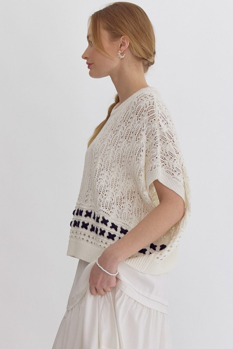 Round Neck Short Sleeve Contrasting Stitching Top - Image 5