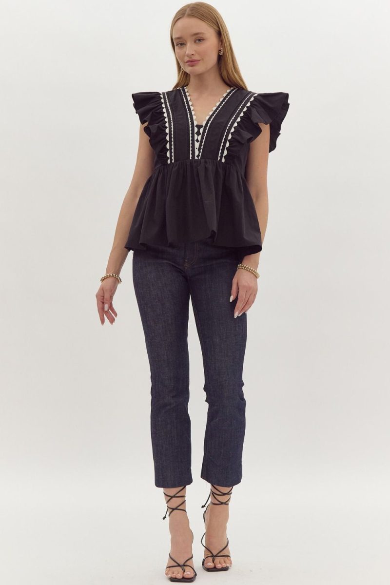 Solid Ruffled Sleeve V-Neck Top - Image 7