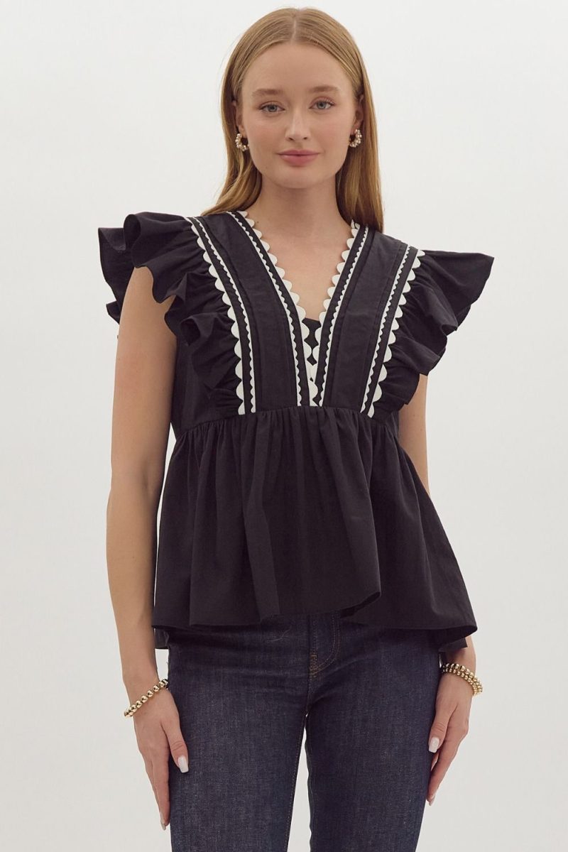 Solid Ruffled Sleeve V-Neck Top - Image 6