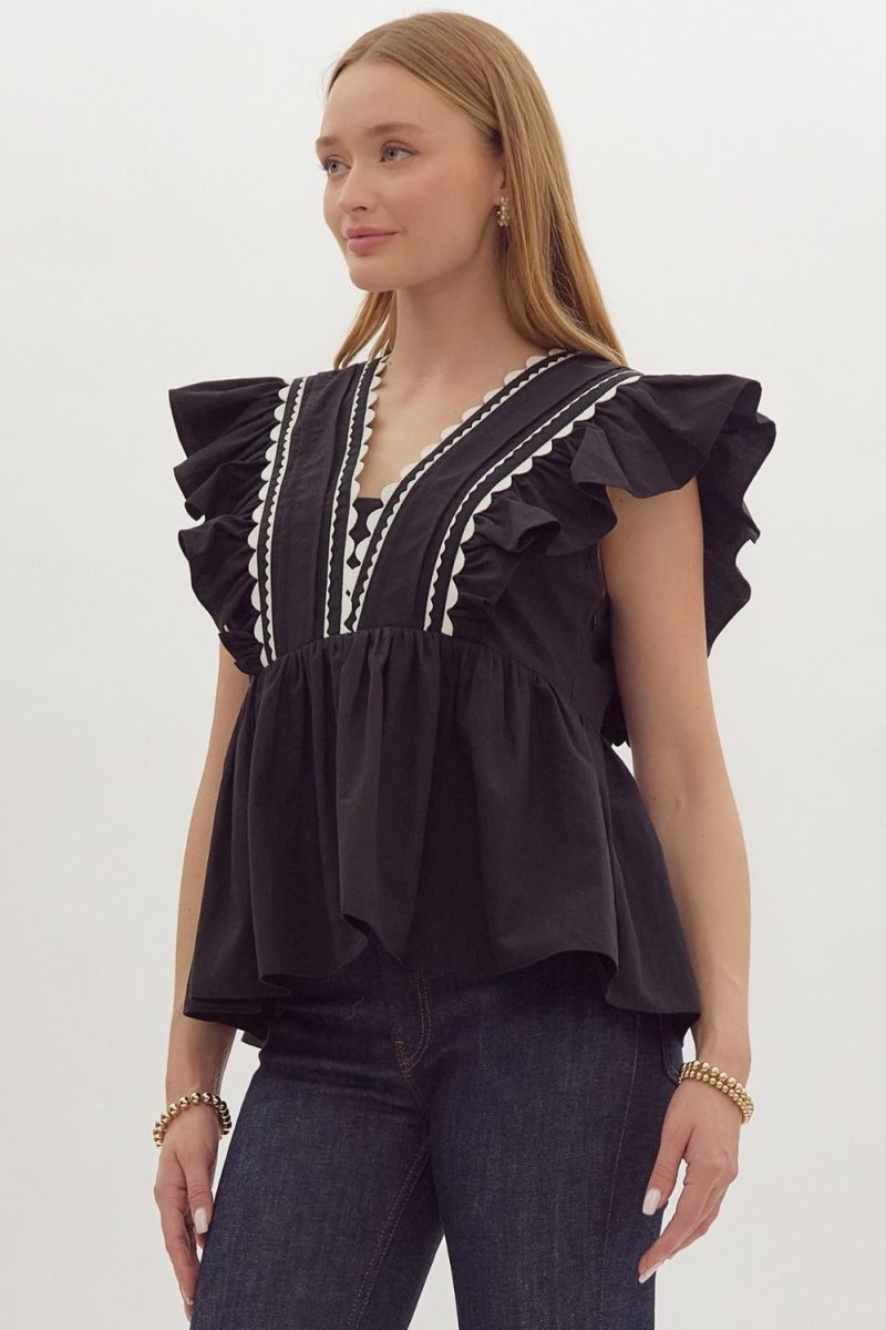 Solid Ruffled Sleeve V-Neck Top - Image 9