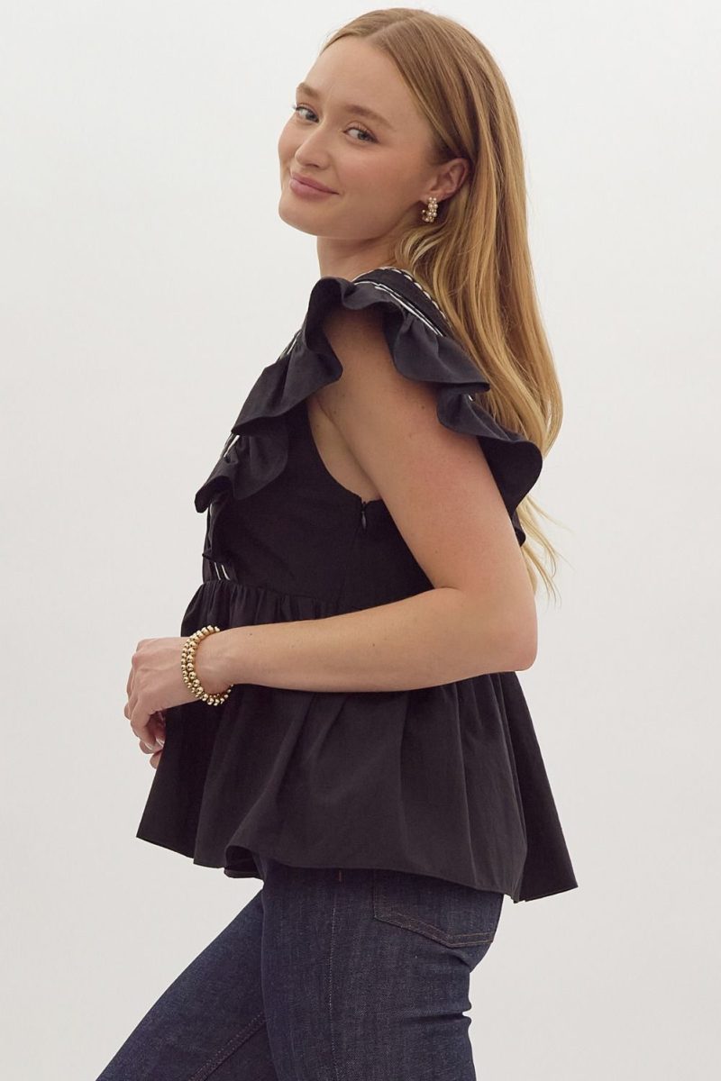 Solid Ruffled Sleeve V-Neck Top - Image 11