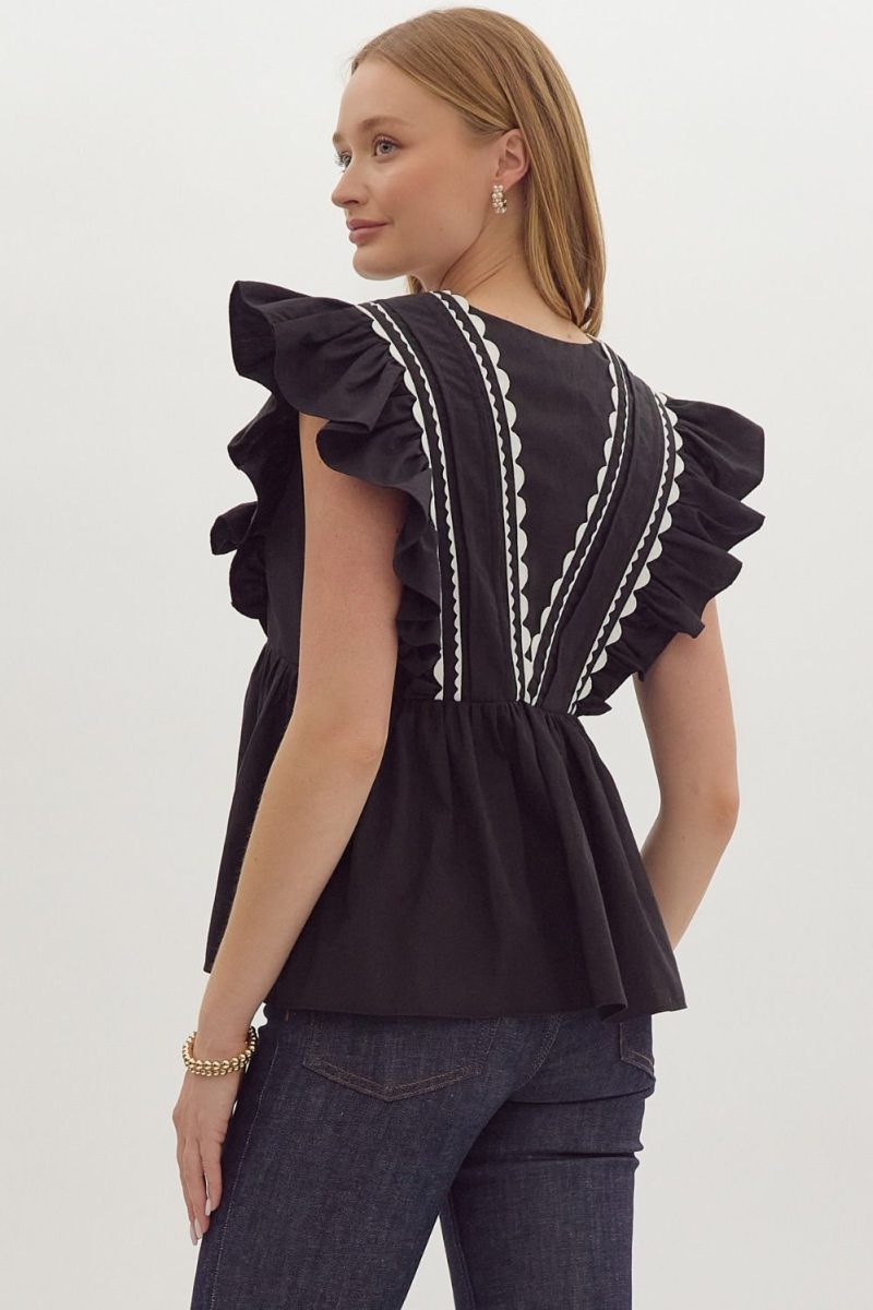 Solid Ruffled Sleeve V-Neck Top - Image 10
