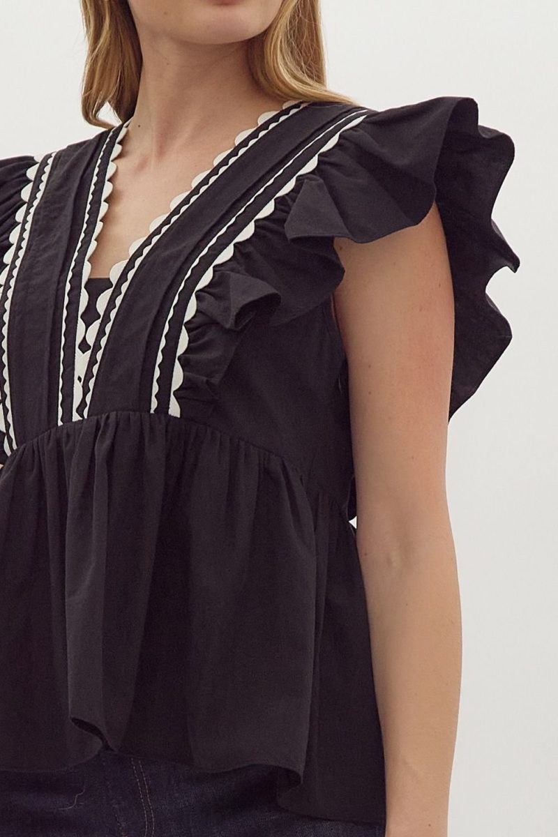Solid Ruffled Sleeve V-Neck Top - Image 8