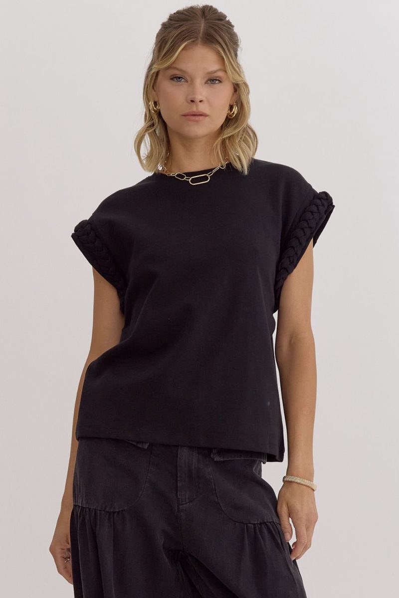 Solid Round Neck Cap Sleeve Top - Image 2