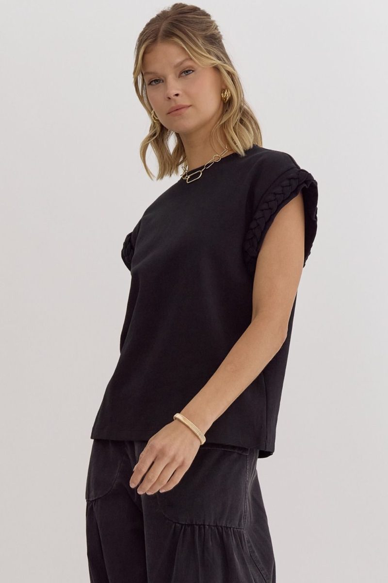Solid Round Neck Cap Sleeve Top - Image 4