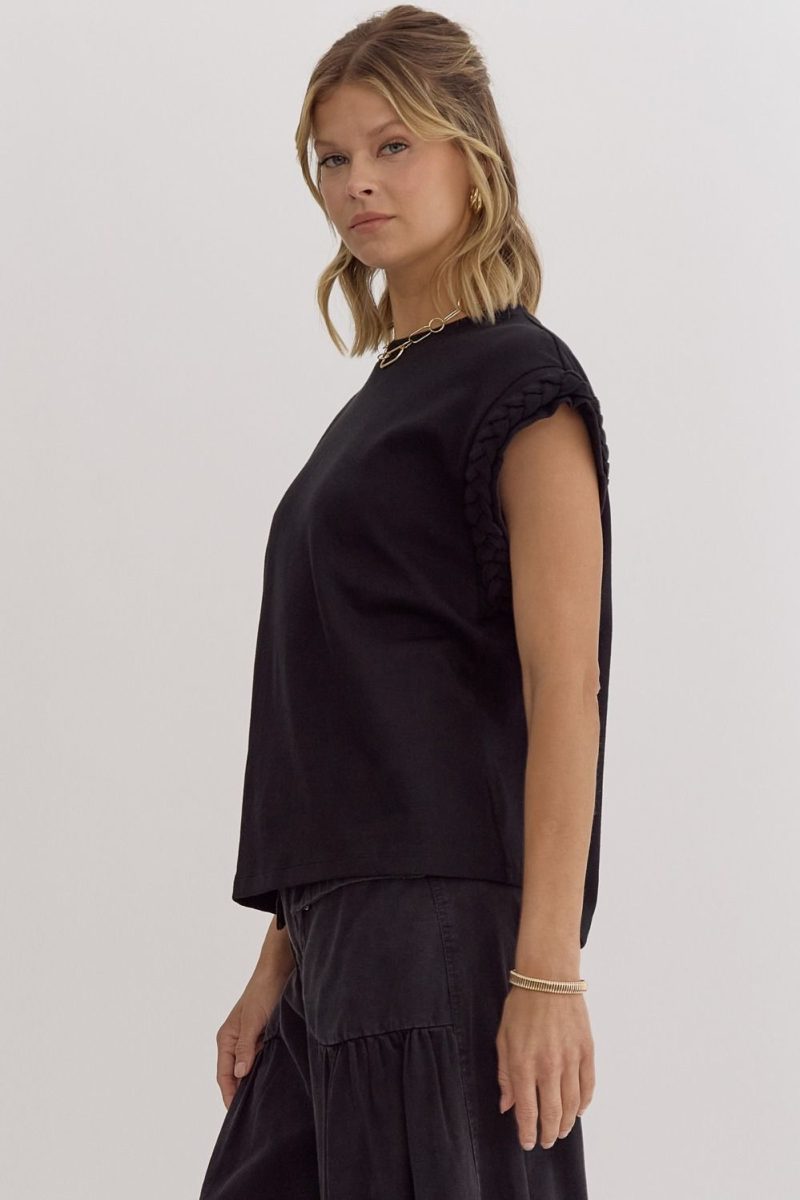 Solid Round Neck Cap Sleeve Top - Image 5