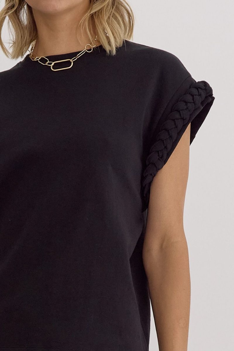 Solid Round Neck Cap Sleeve Top - Image 3