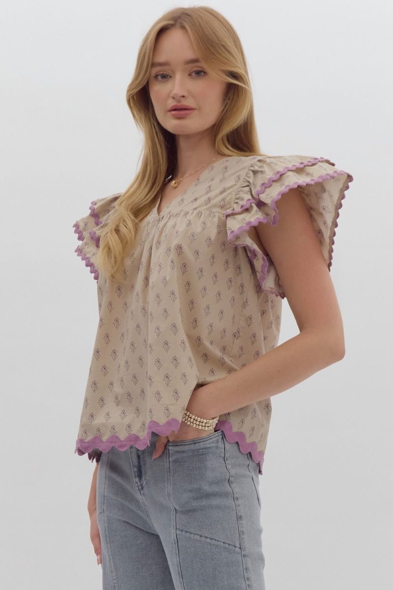Printed V-neck Top - Image 3