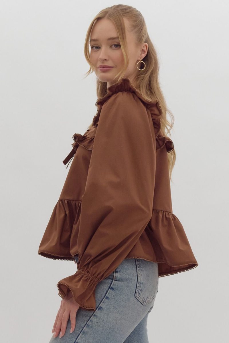 Solid Round Neck Long Sleeve Peplum Top - Image 5