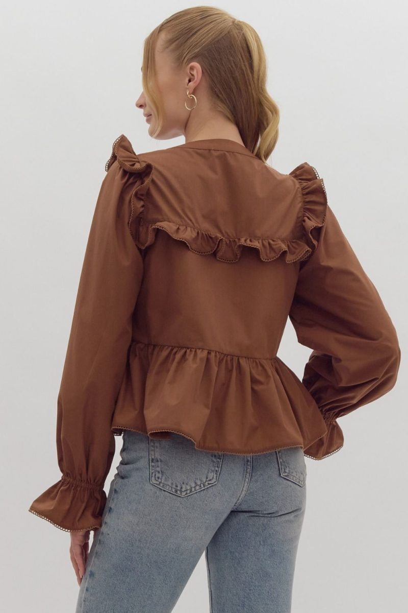 Solid Round Neck Long Sleeve Peplum Top - Image 6
