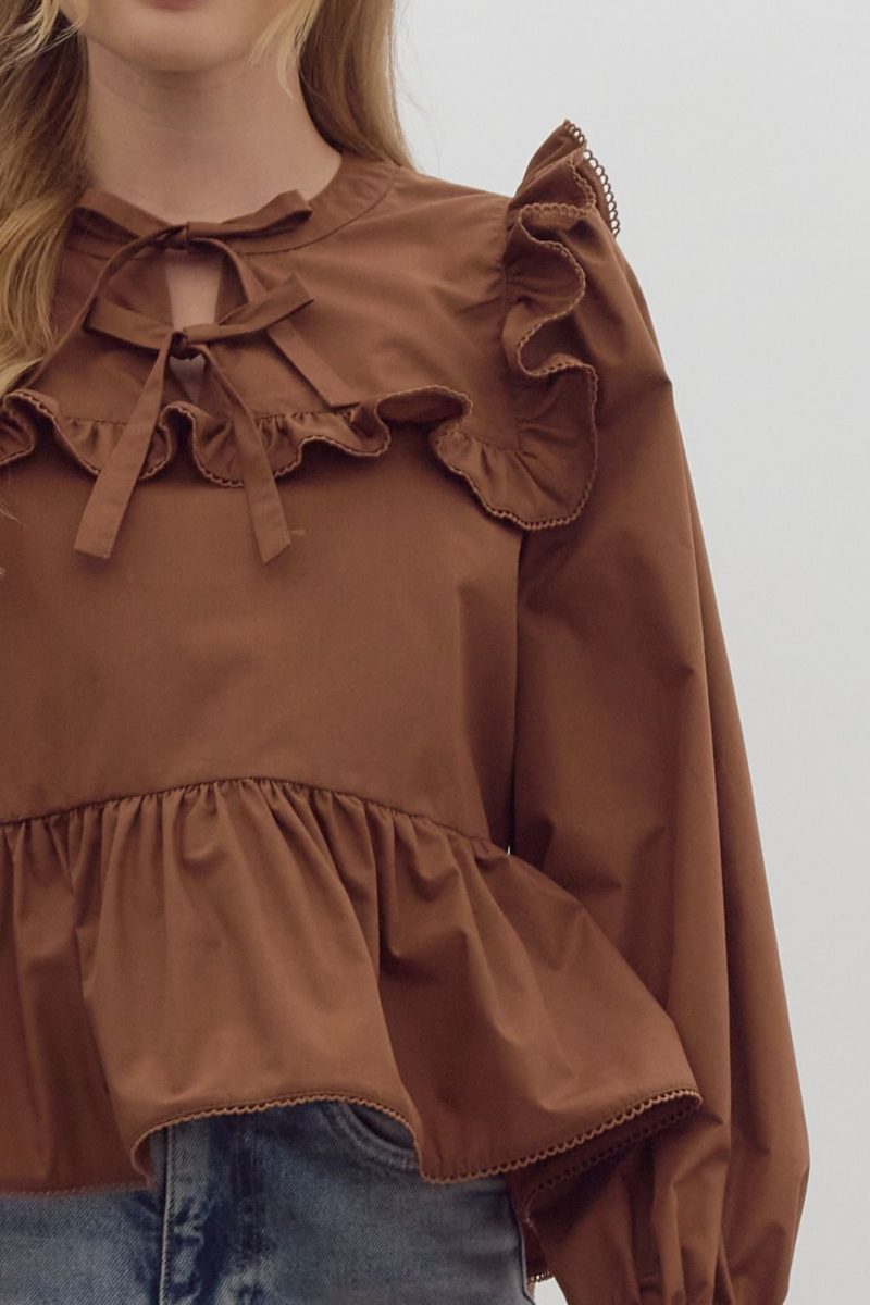 Solid Round Neck Long Sleeve Peplum Top - Image 2