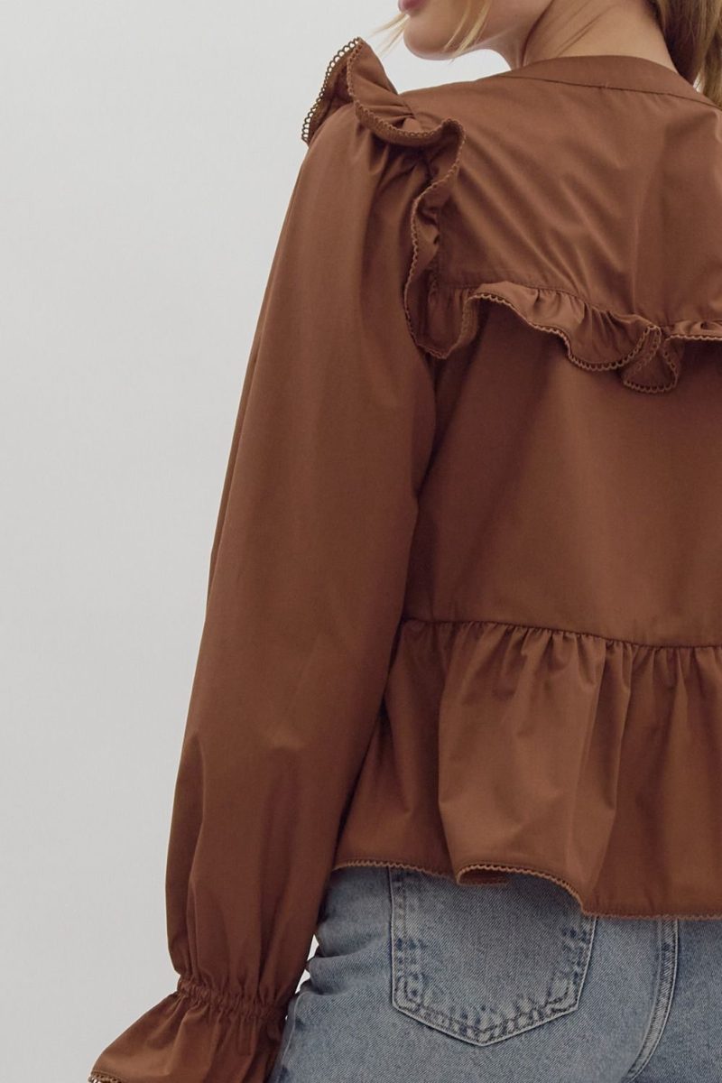 Solid Round Neck Long Sleeve Peplum Top - Image 7