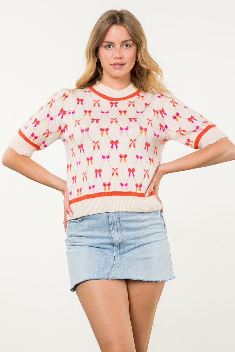 Short Sleeve Ribbon Pattern Knit Top - Image 10