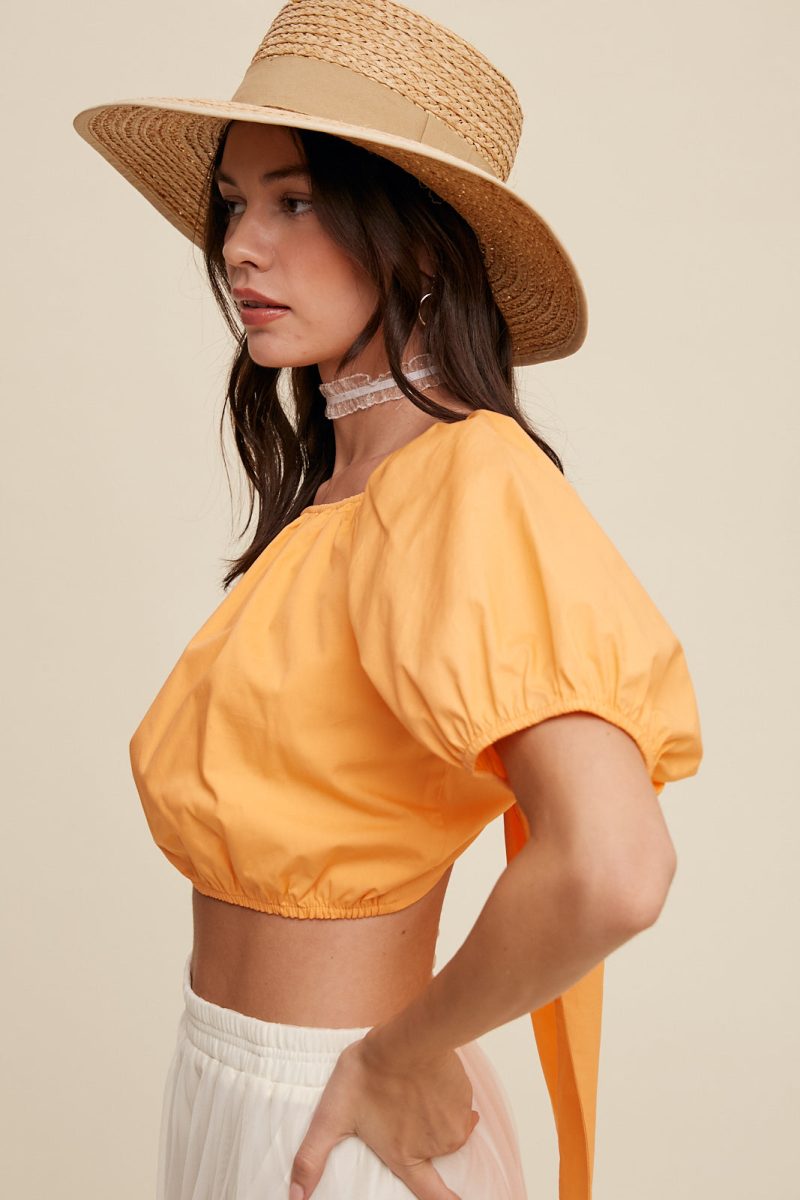 Puff Sleeve Back Tie Crop Top - Image 29