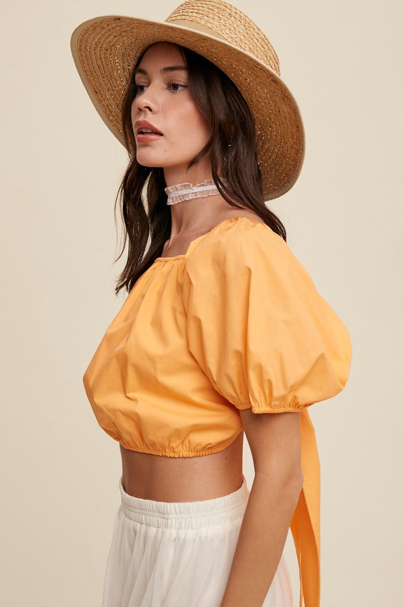 Puff Sleeve Back Tie Crop Top - Image 27