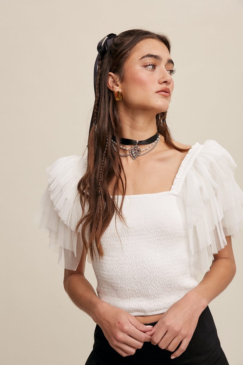 Tiered Ruffle Sleeve Smocked Square Neck Top - Image 2