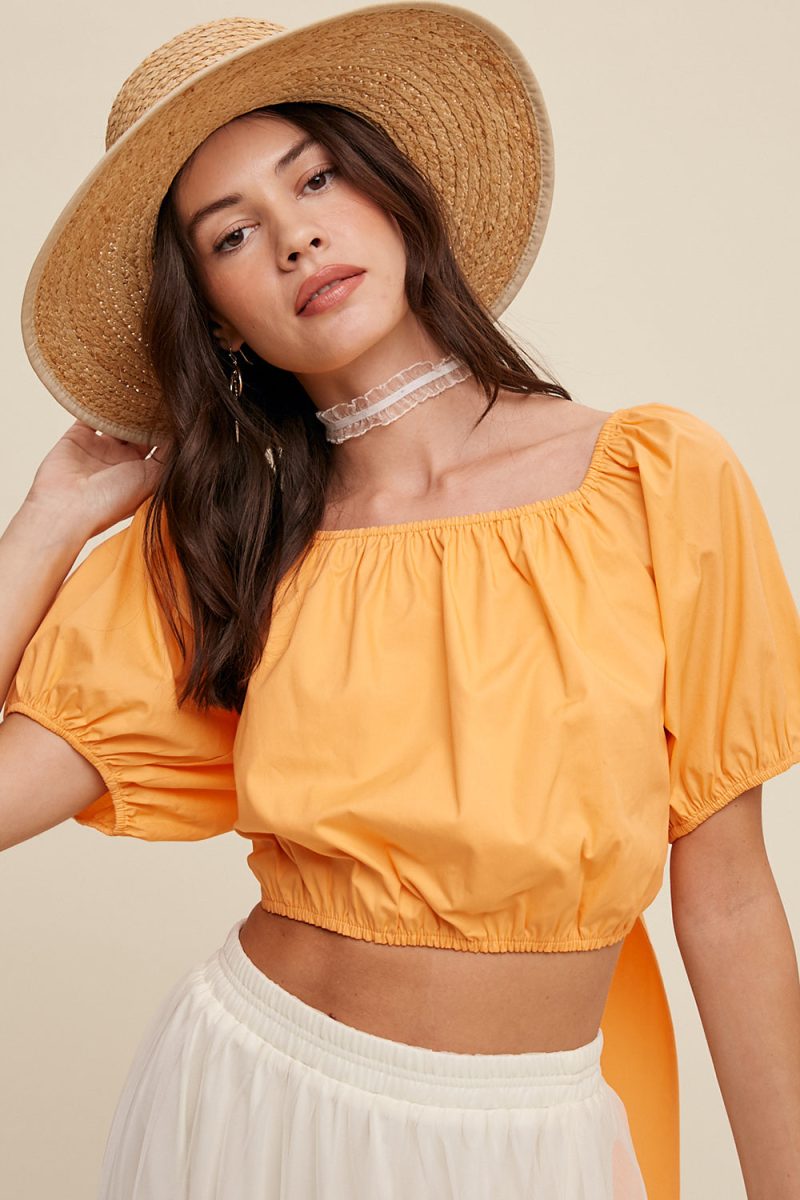 Puff Sleeve Back Tie Crop Top - Image 25