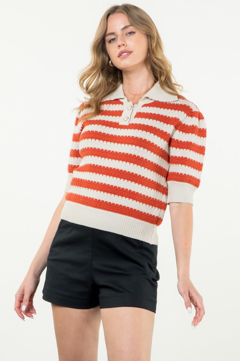 Collared Striped Knit Top - Image 6