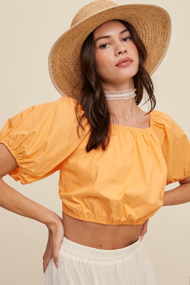 Puff Sleeve Back Tie Crop Top - Image 26
