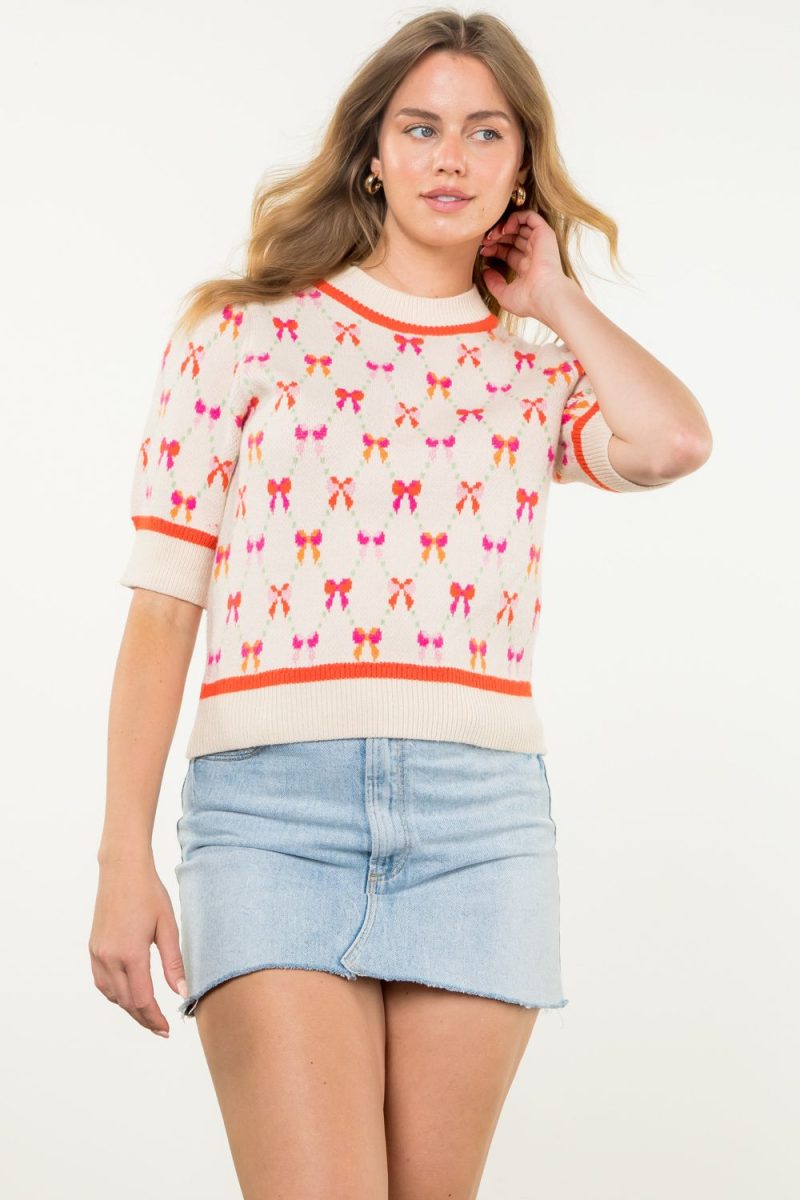 Short Sleeve Ribbon Pattern Knit Top - Image 9
