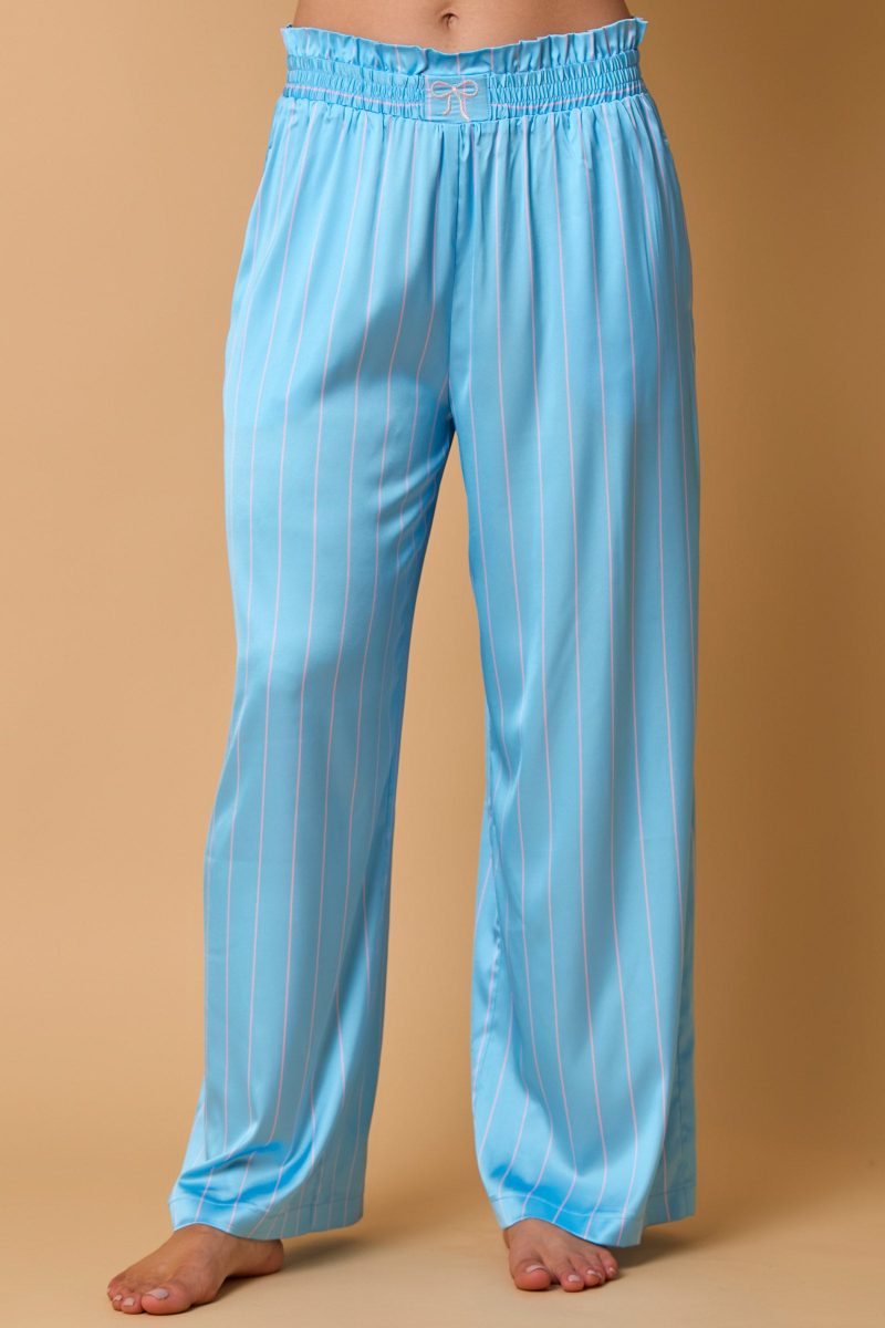 Satin Stripe Pajama Set with Bow Embroidery - Image 7