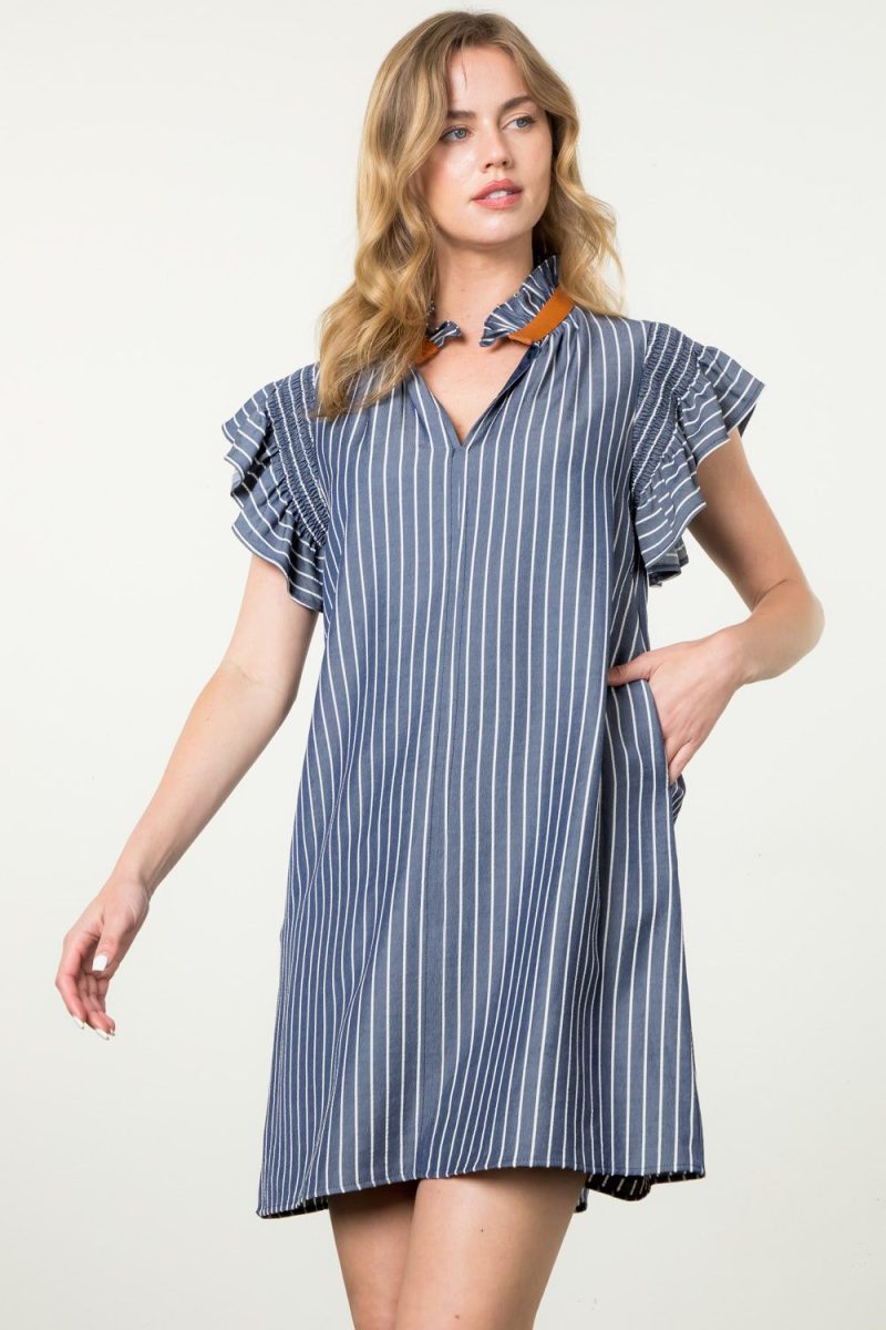 Flutter Sleeve Striped Midi Dress - Image 10