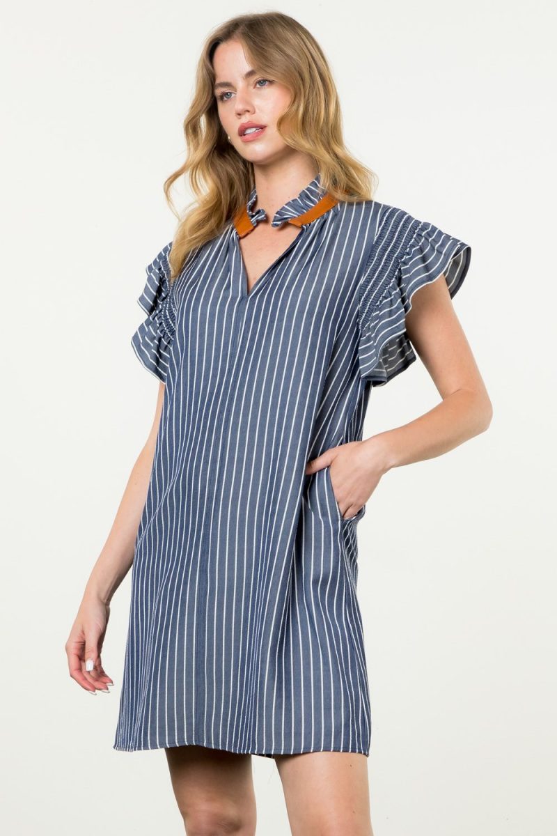 Flutter Sleeve Striped Midi Dress - Image 6