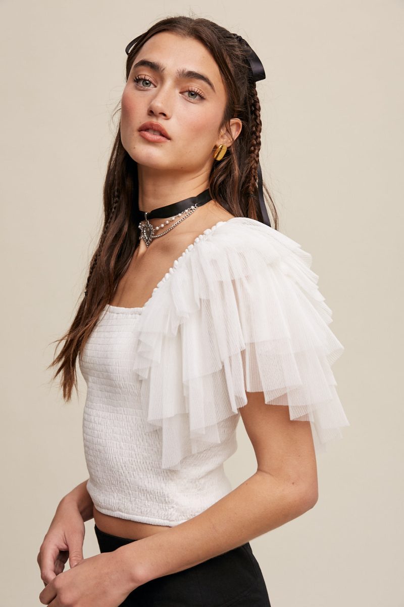 Tiered Ruffle Sleeve Smocked Square Neck Top - Image 7