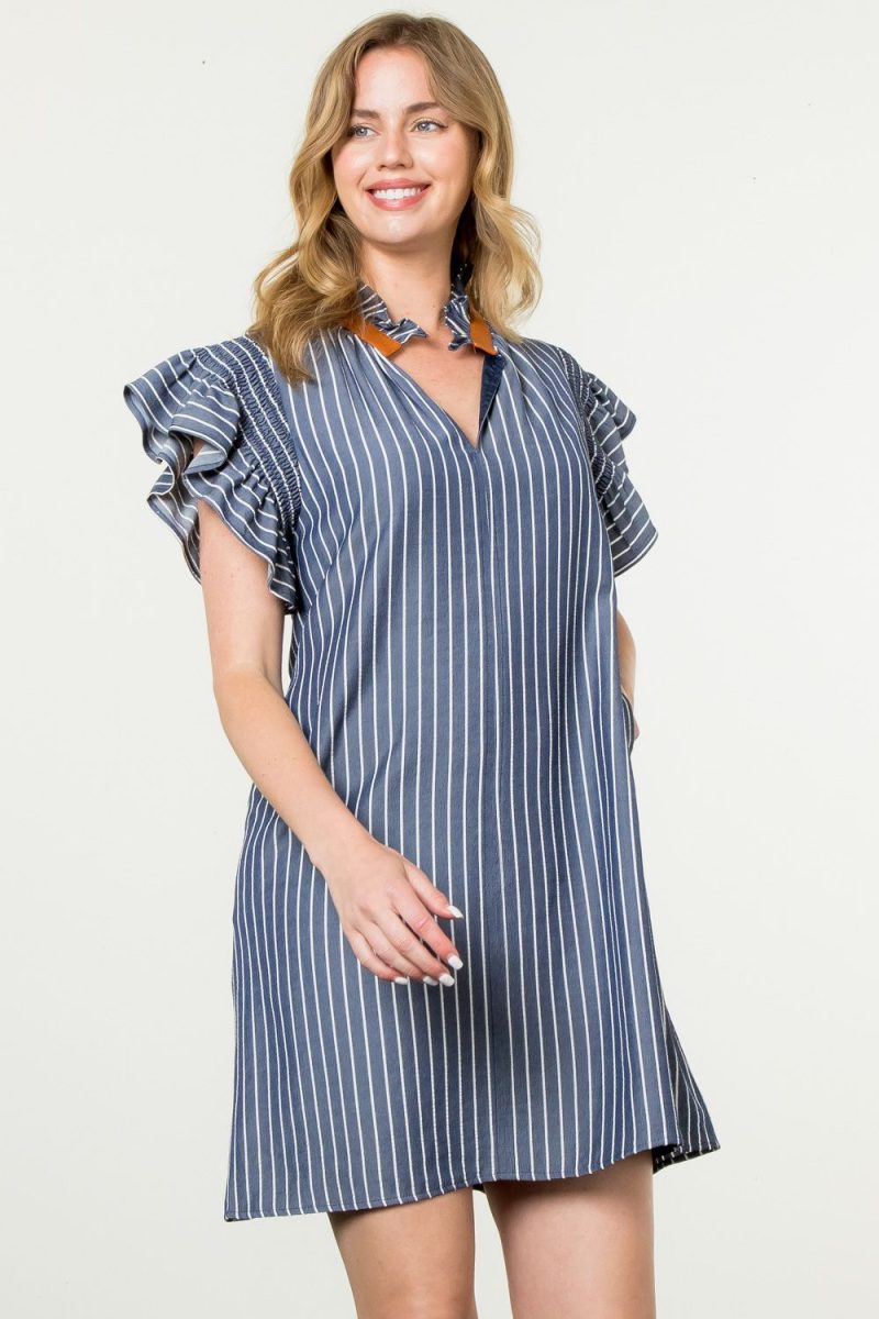 Flutter Sleeve Striped Midi Dress - Image 2