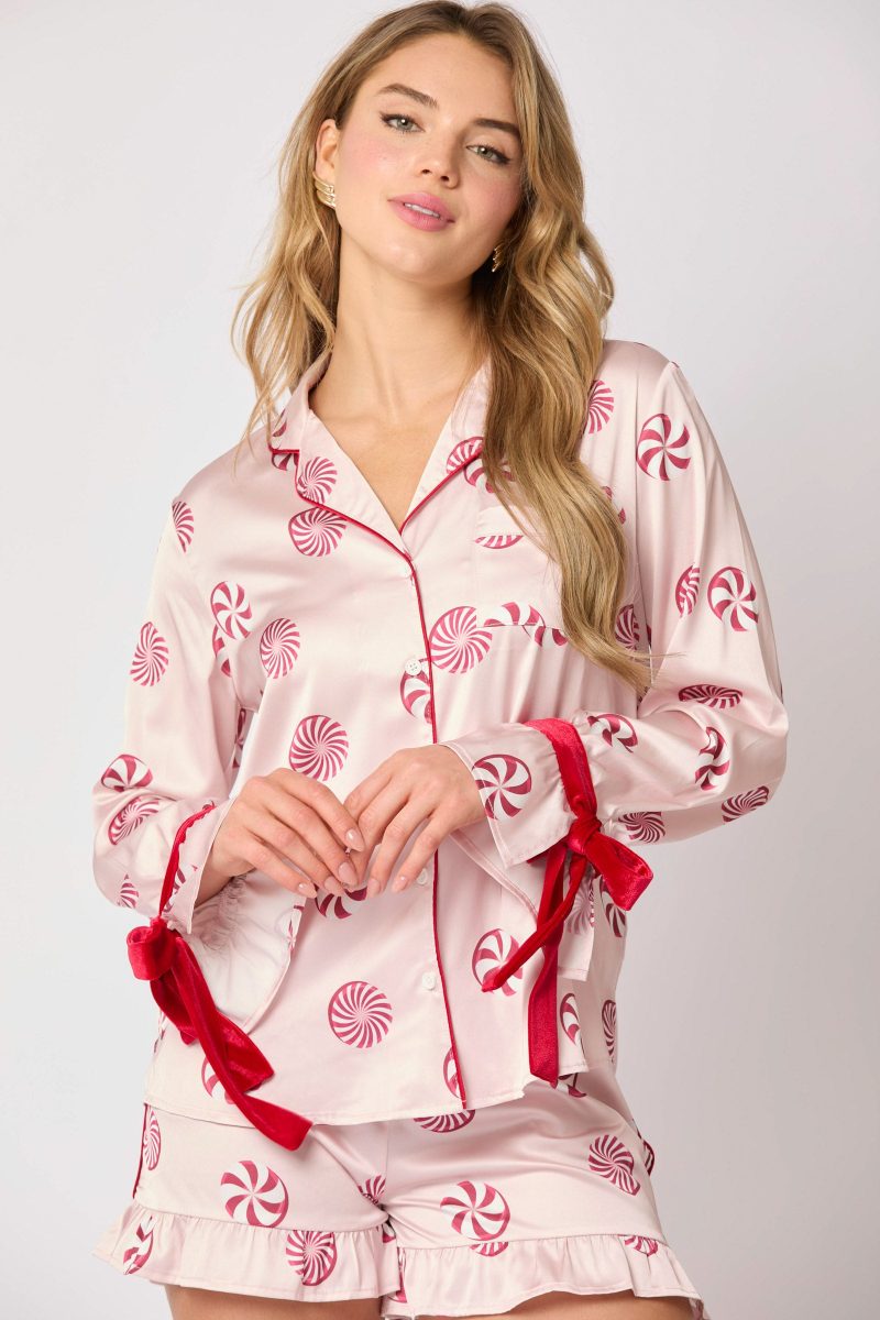 Satin Bow Peppermint Pajama Short Set - Image 3