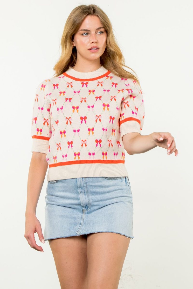 Short Sleeve Ribbon Pattern Knit Top - Image 7
