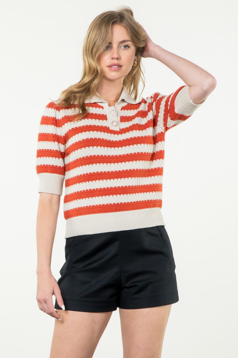 Collared Striped Knit Top - Image 7