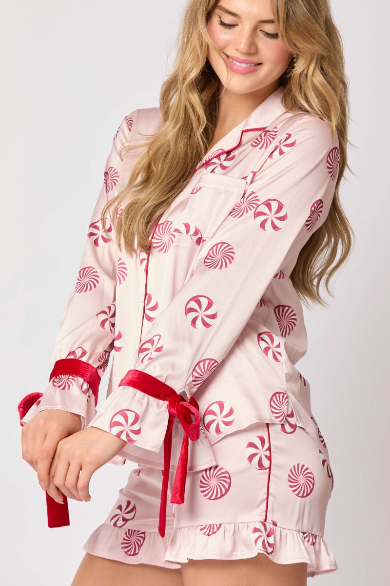 Satin Bow Peppermint Pajama Short Set - Image 4
