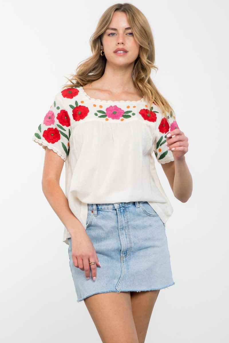 Flower Embroidered Short Sleeve Top - Image 6