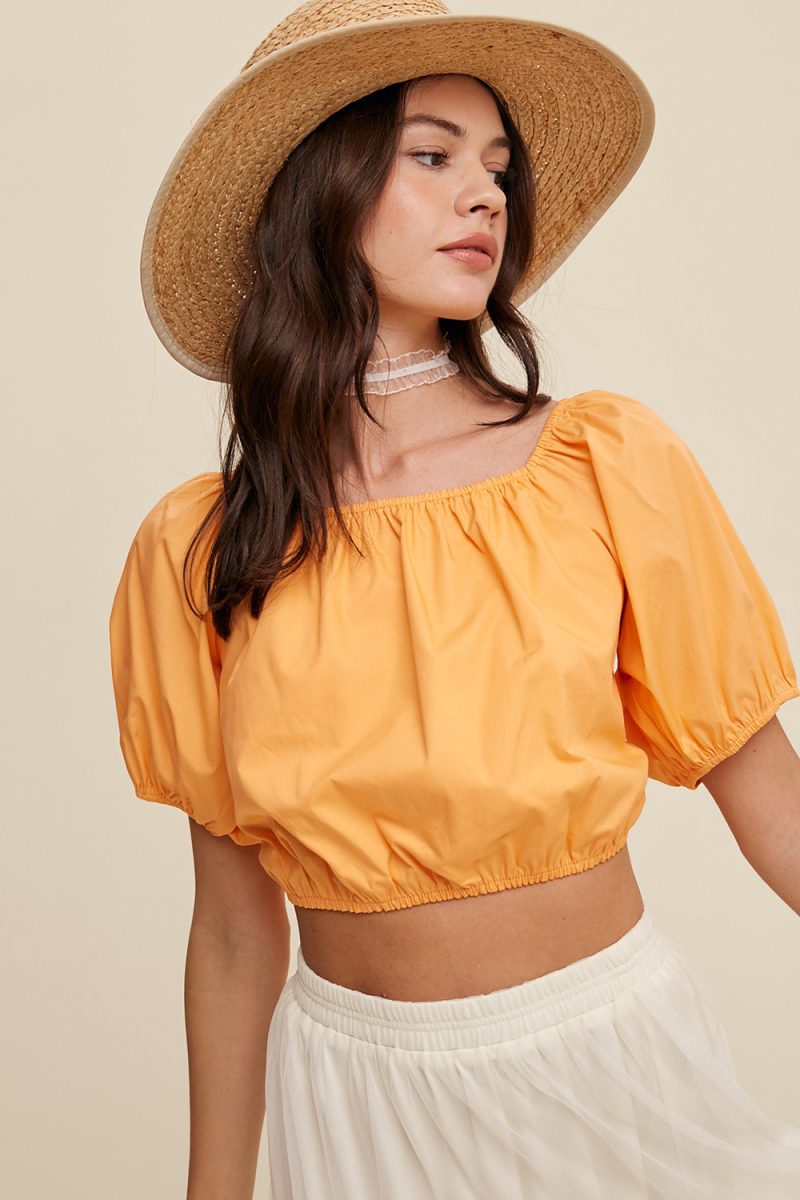 Puff Sleeve Back Tie Crop Top - Image 33