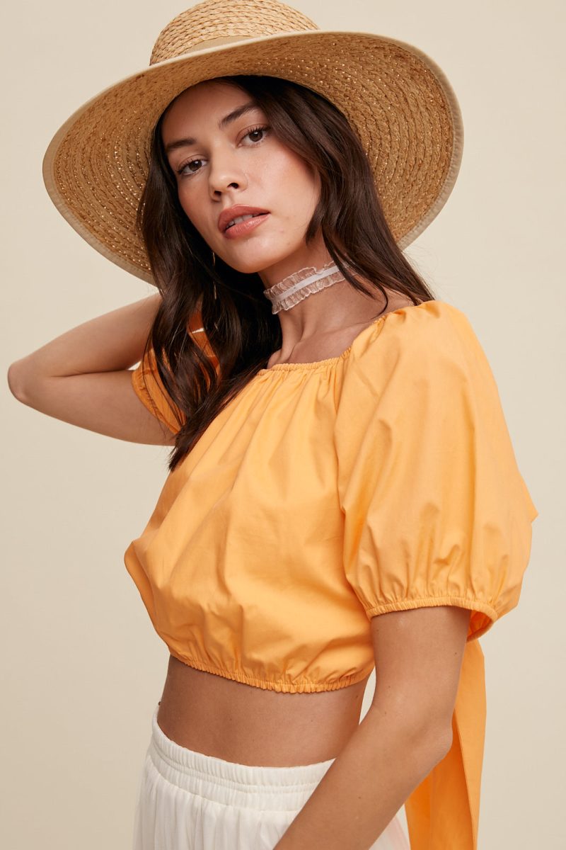 Puff Sleeve Back Tie Crop Top - Image 28