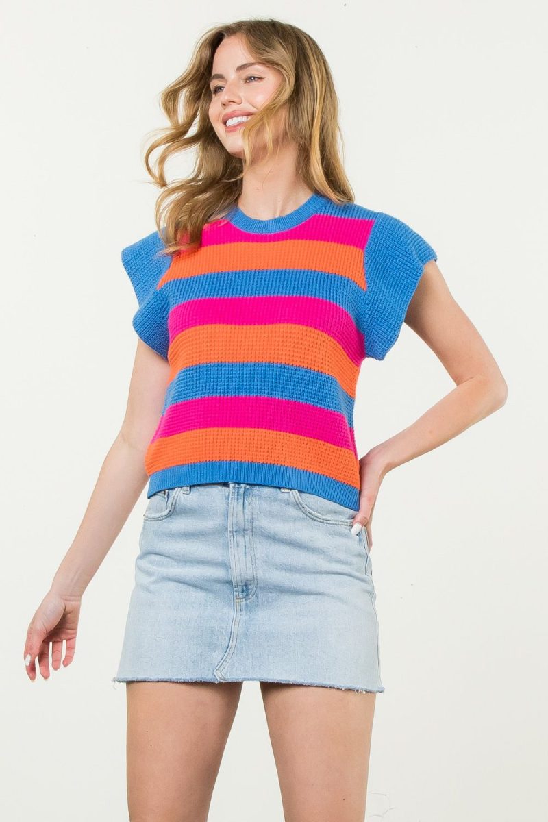 Short Sleeve Multi Color Knit Top - Image 2