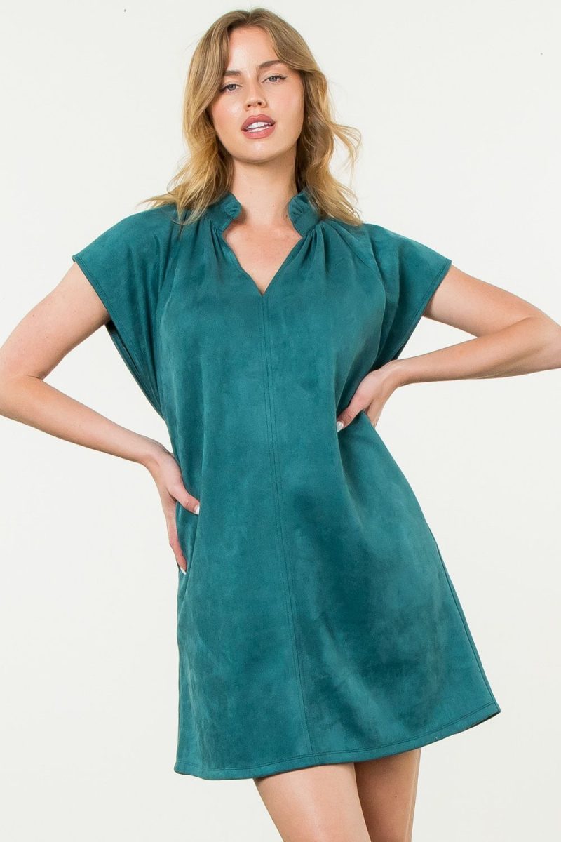 Short Sleeve Suede Midi Dress - Image 8