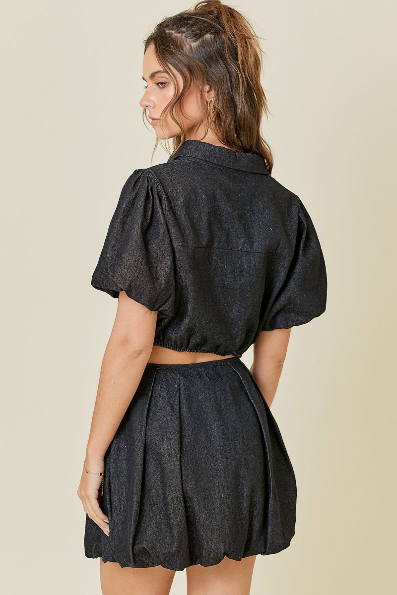 Button Down Puff Sleeve Denim Top - Image 8