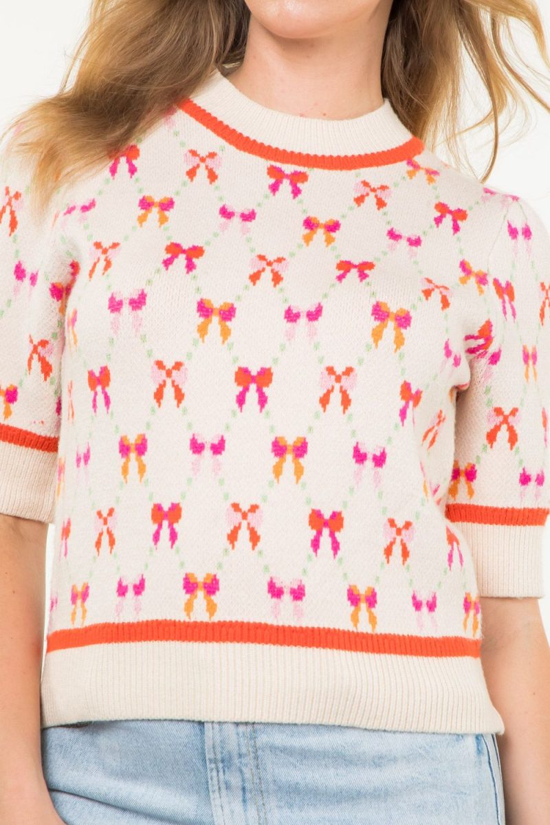 Short Sleeve Ribbon Pattern Knit Top - Image 4