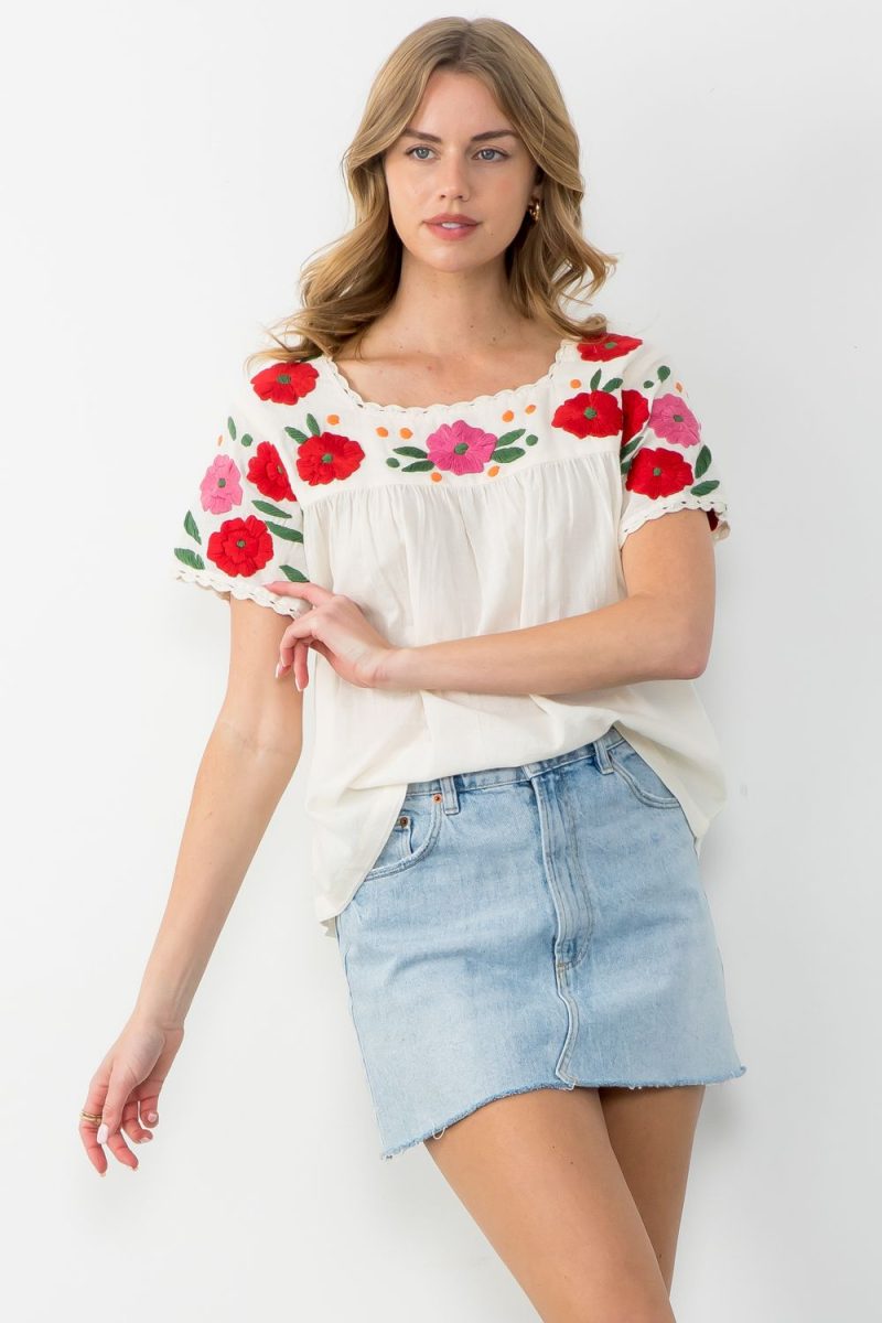 Flower Embroidered Short Sleeve Top - Image 9