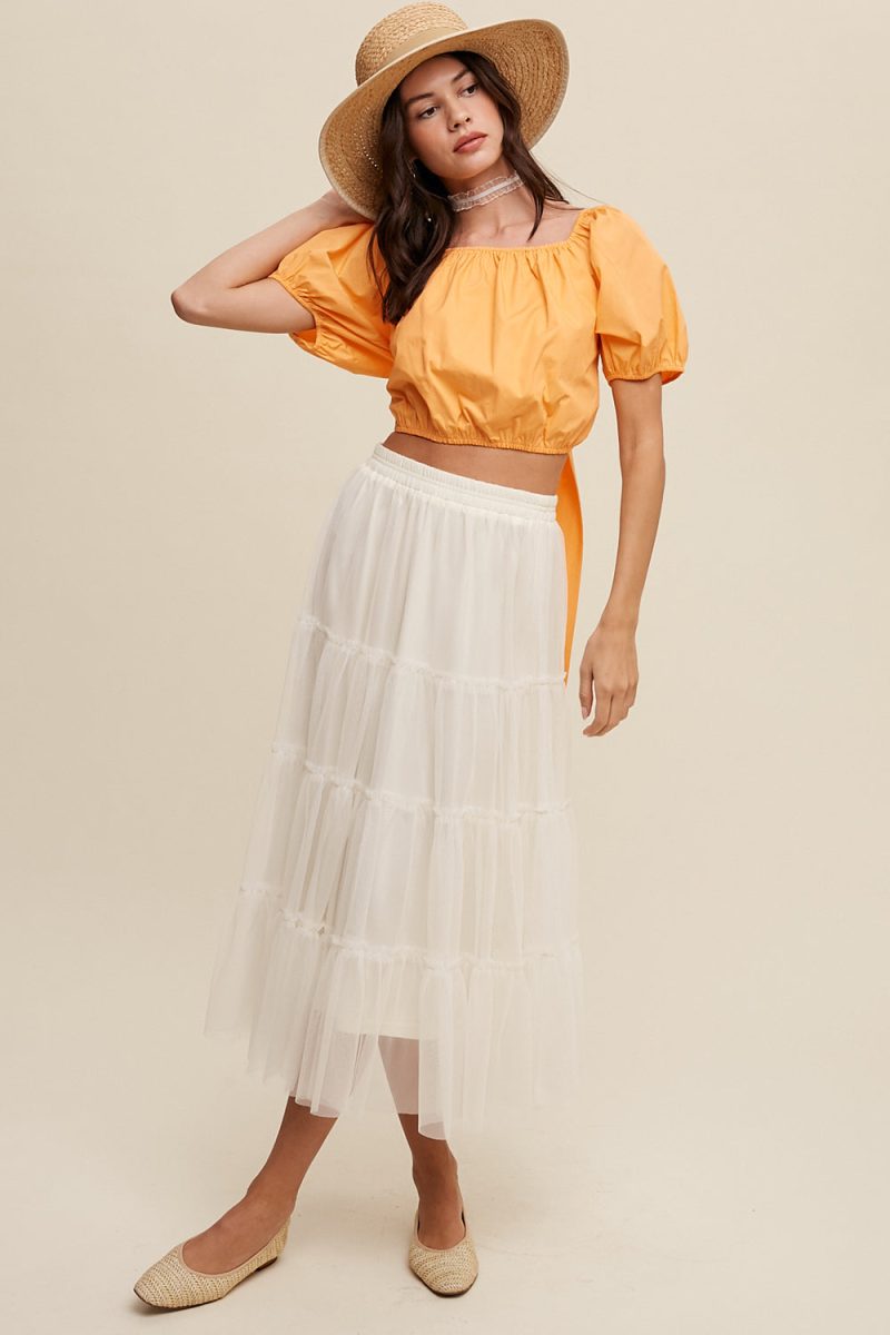 Puff Sleeve Back Tie Crop Top - Image 31